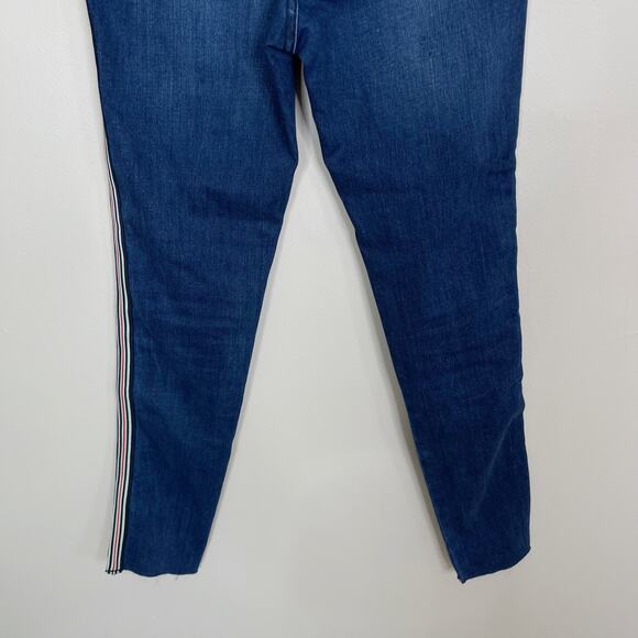 Forever 21 Side Stripe High Rise Skinny Jeans Size 26 Blue Red Black Stripe - Picture 8 of 11